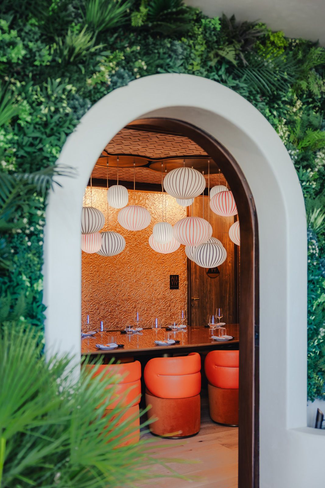 SUSHISAMBA Los Angeles Private dining room entrance featuring stunning chandelier