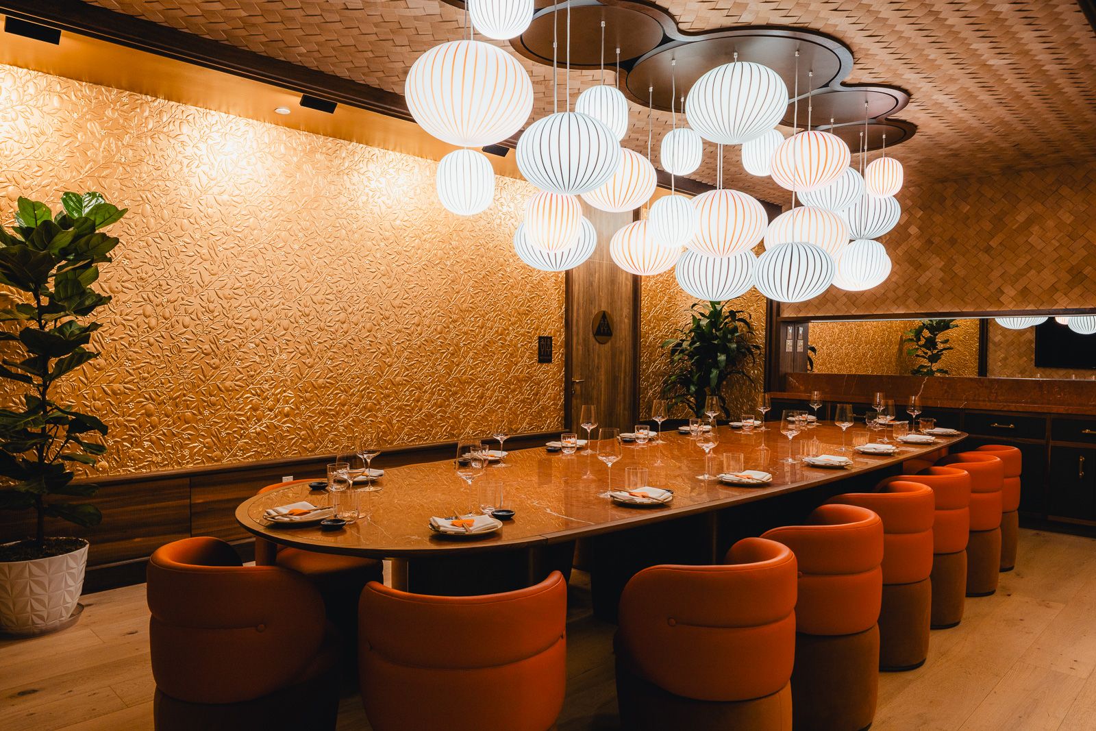 SUSHISAMBA Los Angeles private dining room, accommodating 18 guests and beautifully set for an event.