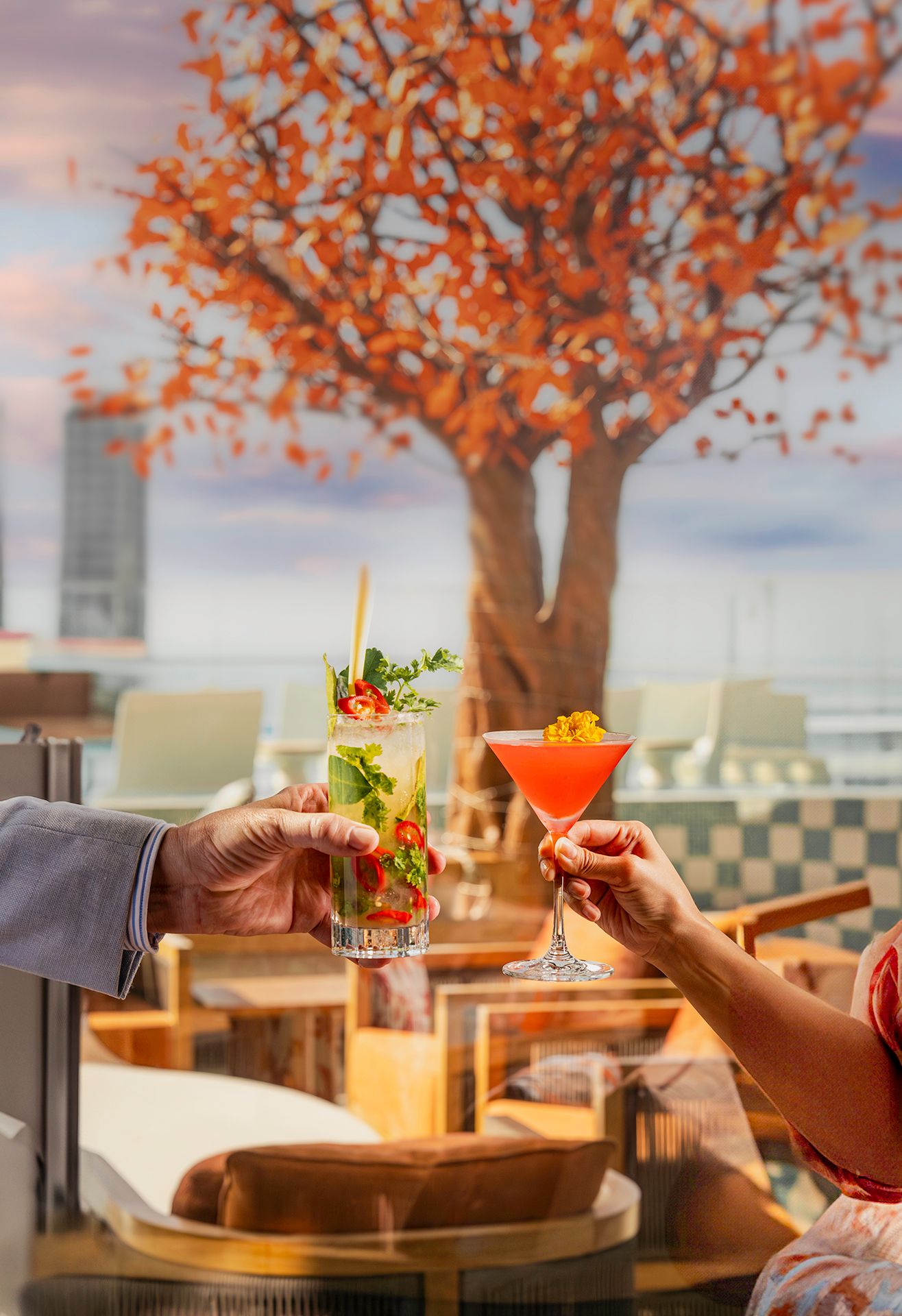 two cocktails on sushisamba bahrain terrace