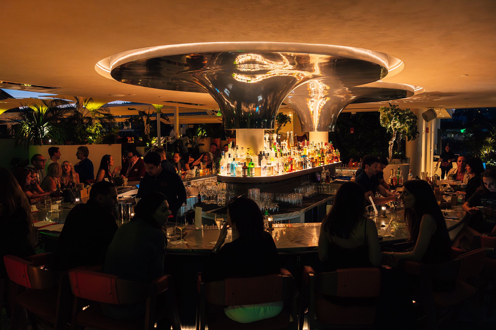 SUSHISAMBA Los Angeles bar at night with guests